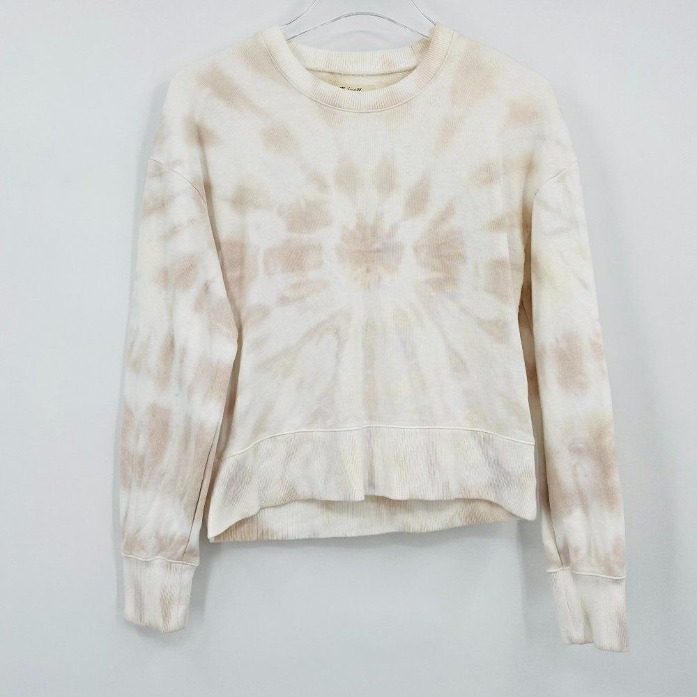 Madewell Size Small White & Cream Tie Dye Cropped Long Sleeve Sweatshirt Top - Picture 2 of 9